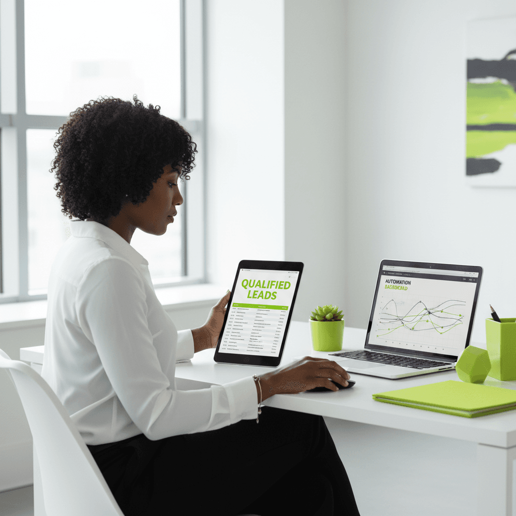 Business owner reviewing qualified leads from AI assistant