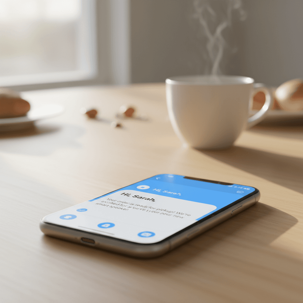 Automated customer follow-up message on mobile device